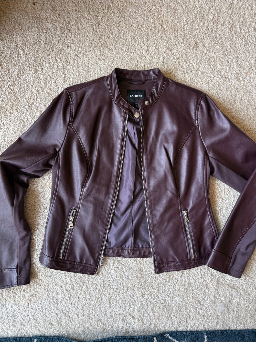 Express Women's Dark Burgundy Faux Leather Moto Jacket